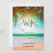 Beach, Palm, Sun, String Lights Script RSVP Kaart (Voorkant)