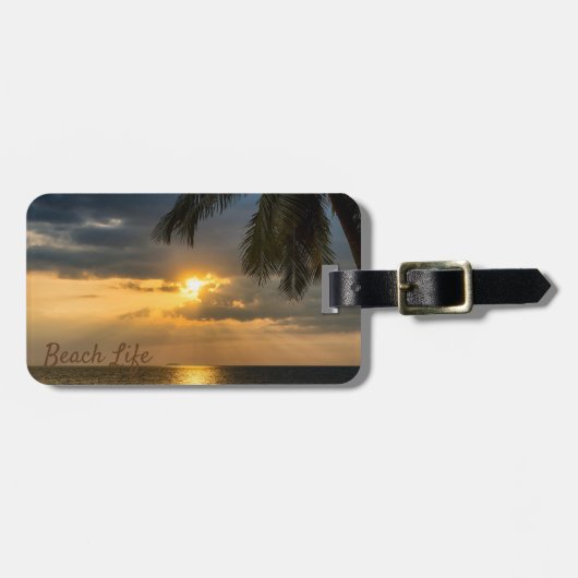 Beach, Palm, Sunset-Personalized Bagagelabel (Voorkant horizontaal)
