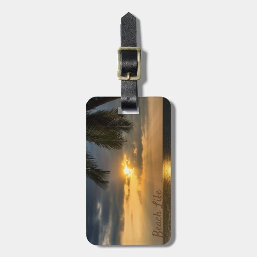 Beach, Palm, Sunset-Personalized Bagagelabel (Voorkant verticaal)