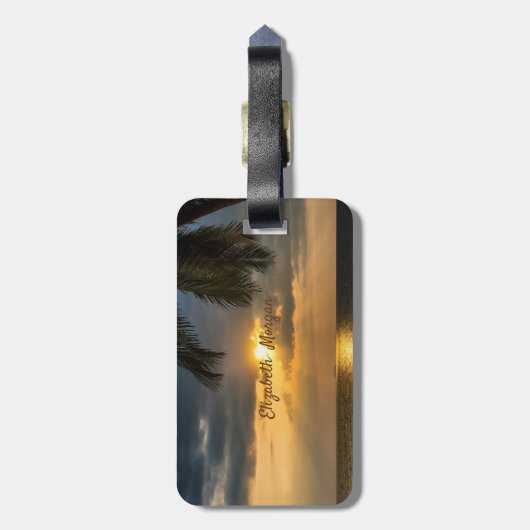 Beach, Palm, Sunset-Personalized Bagagelabel (Achterkant verticaal)