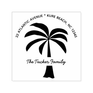 Beach Palm Tree Achternaam Retouradres Zwart Zelfinktende Stempel