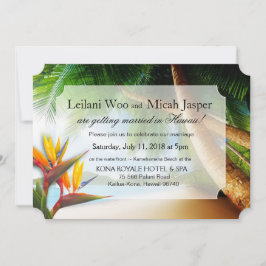 Beach Palm Tree Bird of Paradise Wedding Kaart