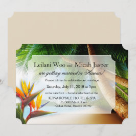 Beach Palm Tree Bird of Paradise Wedding Kaart