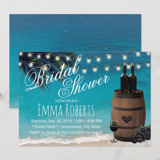 Beach Palm Tree Rustige Vrijgezellenfeest van wijn Kaart (Voorkant / Achterkant)