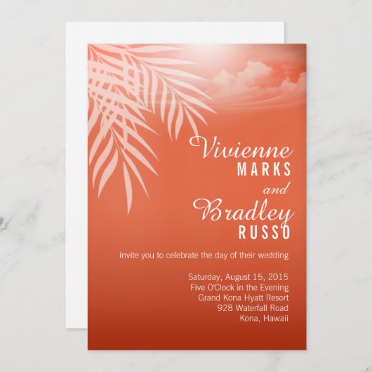 Beach Palm Tree Silhouette Wedding | koraal Kaart (Voorkant / Achterkant)