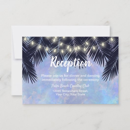 Beach Palm Tree String Lights Waterverf Reception Kaart (Voorkant)