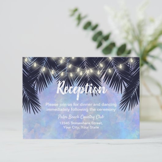 Beach Palm Tree String Lights Waterverf Reception Kaart (Staand voorkant)