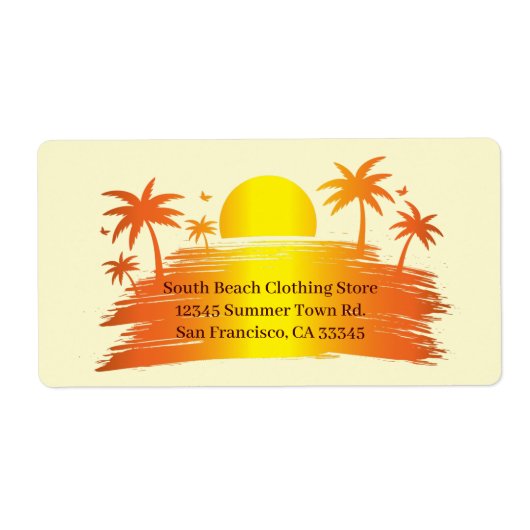 Beach Palm Tree Sunset Tropische Personal Business Etiket (Voorkant)