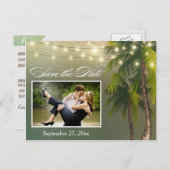 Beach Palm Tree Tropical Save the Date Briefkaarte Aankondigingskaart (Voorkant / Achterkant)