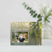 Beach Palm Tree Tropical Save the Date Briefkaarte Aankondigingskaart (Staand voorkant)