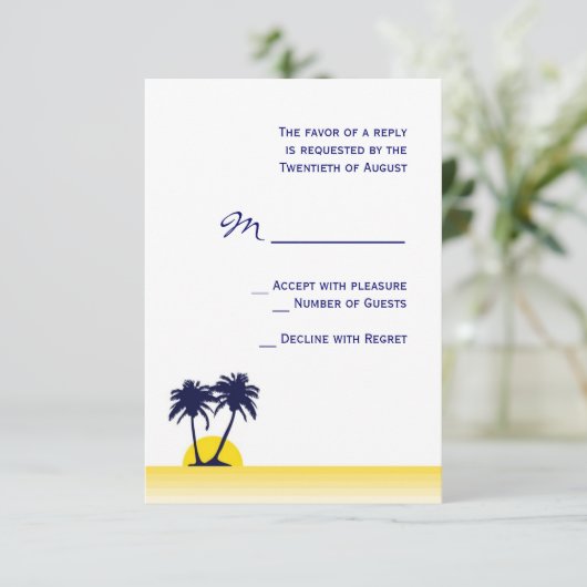 Beach Palm Tree Weddenschap RSVP-kaart RSVP Kaartje (Staand voorkant)