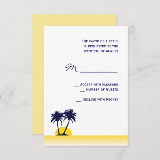 Beach Palm Tree Weddenschap RSVP-kaart RSVP Kaartje (Voorkant / Achterkant)