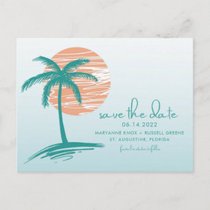 Beach Palm Tree Weddenschap Save the Date Briefkaa Aankondigingskaart