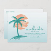 Beach Palm Tree Weddenschap Save the Date Briefkaa Aankondigingskaart (Voorkant / Achterkant)