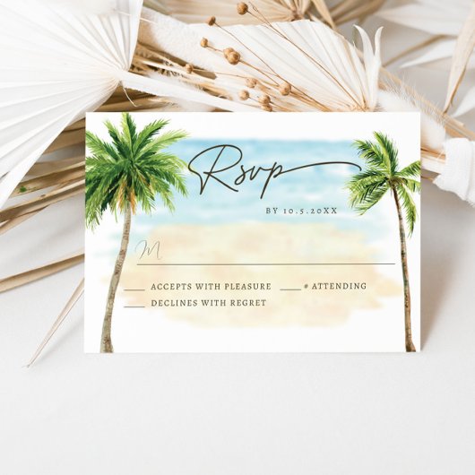Beach Palm Tree Wedding RSVP Response Kaart