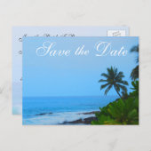 Beach Palm Tree Wedding Save the Date Aankondigingskaart (Voorkant / Achterkant)