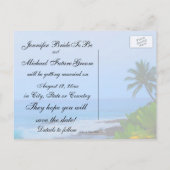Beach Palm Tree Wedding Save the Date Aankondigingskaart (Achterkant)