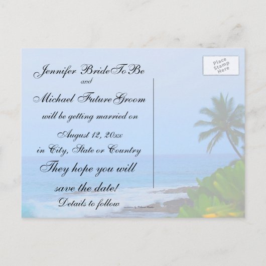 Beach Palm Tree Wedding Save the Date Aankondigingskaart (Achterkant)