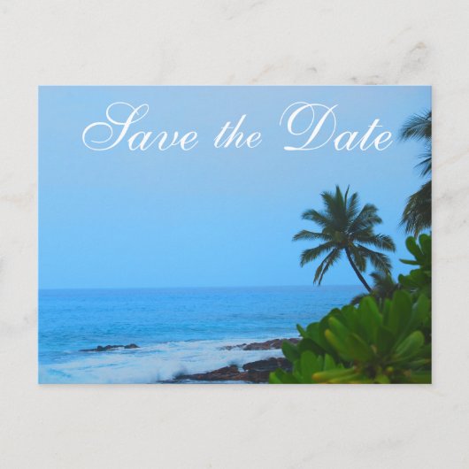 Beach Palm Tree Wedding Save the Date Aankondigingskaart (Voorkant)