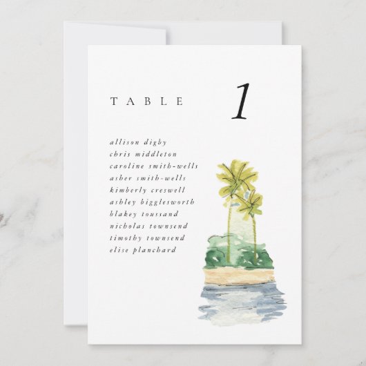 Beach Palm Trees 5x7-inch Wedding Seating Chart (Voorkant)