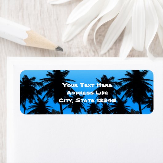 Beach Palm Trees Black & Blue Birthday Party Etiket (Insitu)