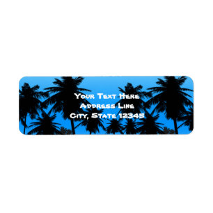 Beach Palm Trees Black & Blue Birthday Party Etiket