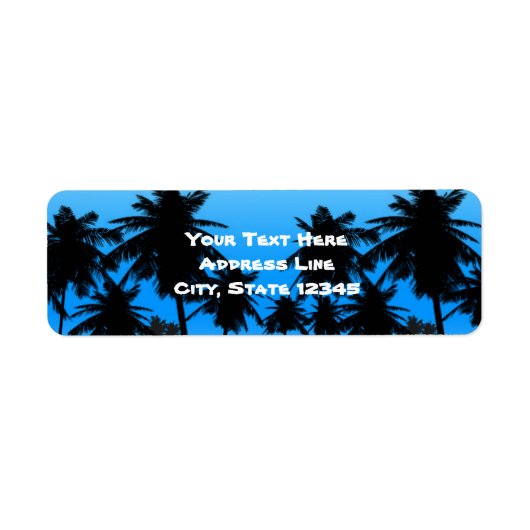 Beach Palm Trees Black & Blue Birthday Party Etiket (Voorkant)