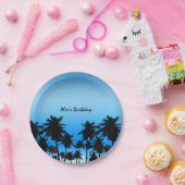 Beach Palm Trees Black & Blue Birthday Party Papieren Bordje (Feest)