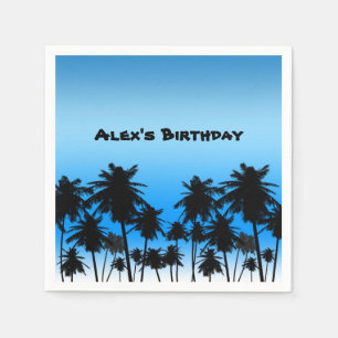 Beach Palm Trees Black & Blue Birthday Party Servet