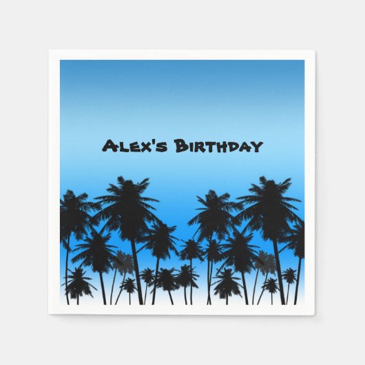Beach Palm Trees Black & Blue Birthday Party Servet (Voorkant)