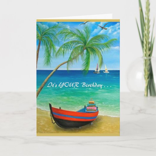 Beach Palm Trees Boats Tropics Perfect Day Kaart (Voorkant)