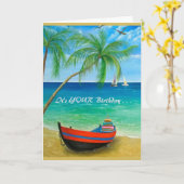 Beach Palm Trees Boats Tropics Perfect Day Kaart (Gele Bloem)