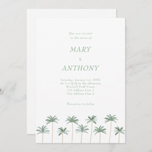 Beach Palm Trees bruiloft uitnodiging (Voorkant / Achterkant)