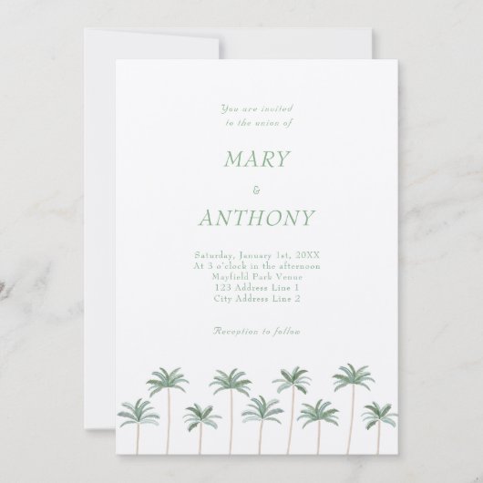 Beach Palm Trees bruiloft uitnodiging (Voorkant)
