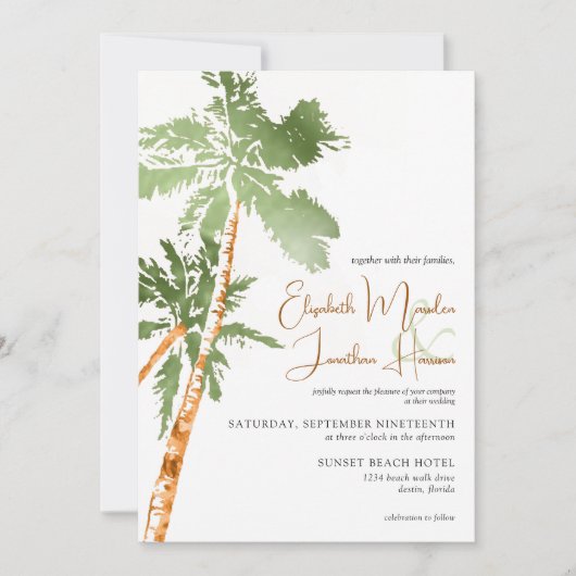 Beach Palm Trees Copper Tropical Destination Kaart (Voorkant)