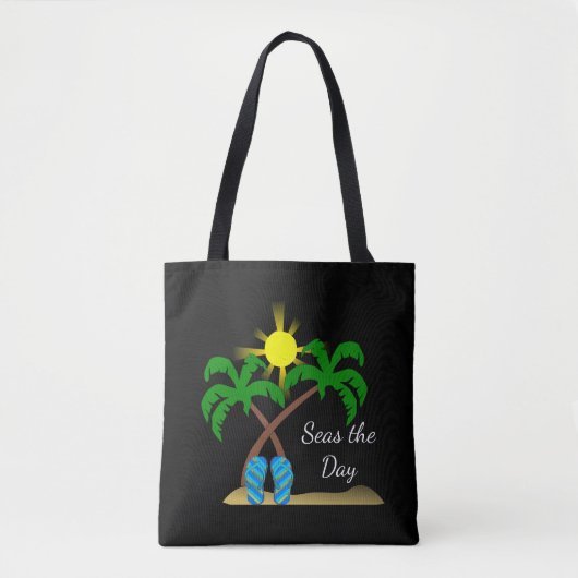 Beach Palm Trees en Teenslippers Tote Bag (Voorkant)