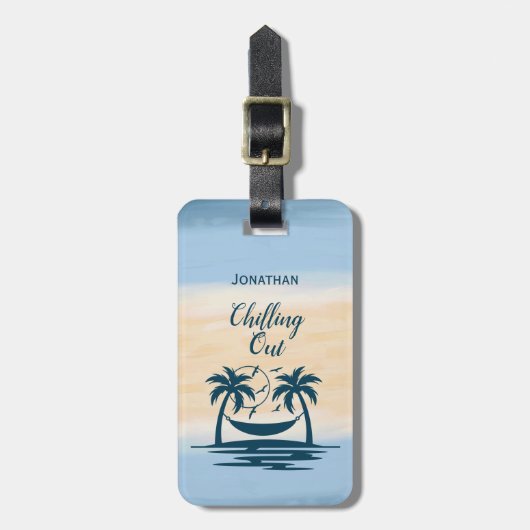 Beach Palm Trees Hammock die uitblazen Bagagelabel (Voorkant verticaal)