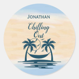 Beach Palm Trees Hammock die uitblazen Ronde Sticker