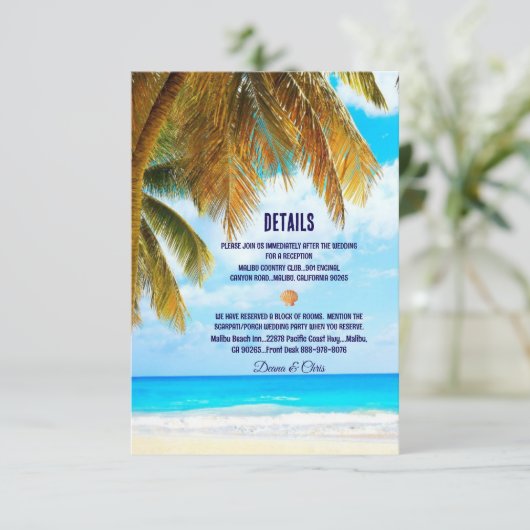 Beach Palm Trees Ocean Destination Wedding Informatiekaartje (Staand voorkant)