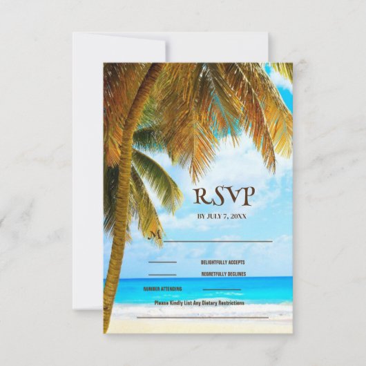 Beach Palm Trees Ocean Destination Wedding RSVP Kaartje (Voorkant)