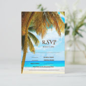 Beach Palm Trees Ocean Destination Wedding RSVP Kaartje (Staand voorkant)