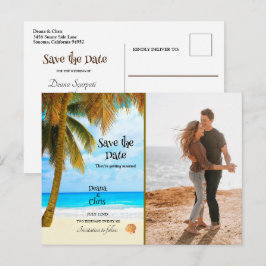 Beach, Palm Trees, Ocean, Save the Date Wedding Briefkaart