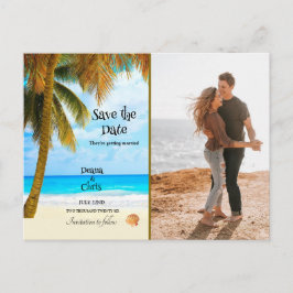 Beach, Palm Trees, Ocean, Save the Date Wedding Briefkaart