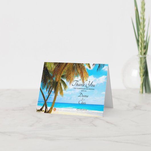 Beach, Palm Trees, Ocean Wedding Bedankkaart (Voorkant)
