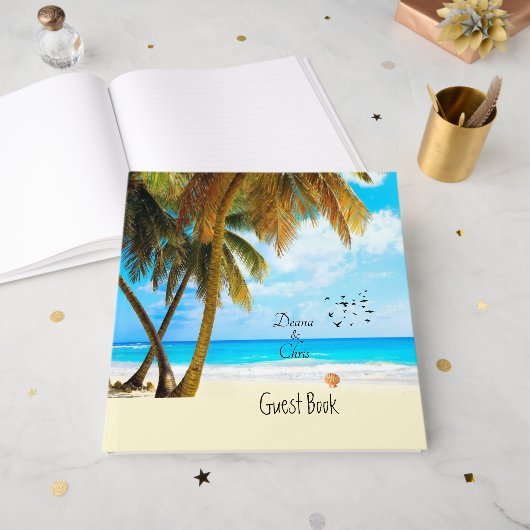 Beach, Palm Trees, Ocean Wedding Gastenboek (Voorkant open)
