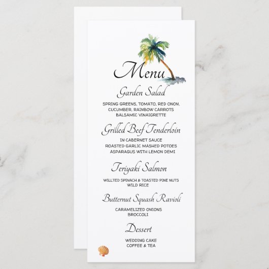 Beach, Palm Trees, Ocean Wedding Menu (Voorkant / Achterkant)