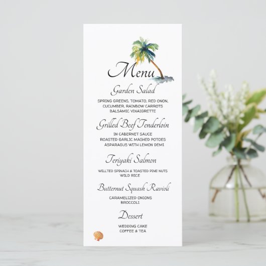 Beach, Palm Trees, Ocean Wedding Menu (Staand voorkant)