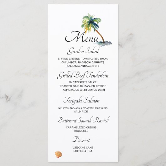 Beach, Palm Trees, Ocean Wedding Menu (Voorkant)