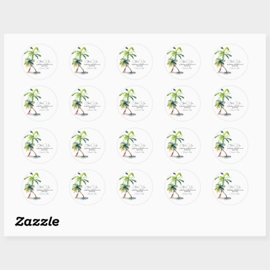 Beach, Palm Trees, Ocean Wedding Ronde Sticker (Vel)