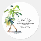 Beach, Palm Trees, Ocean Wedding Ronde Sticker (Voorkant)